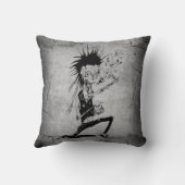 パンククールゾンビ灰色ひび割れた壁ブラックグレー クッション (裏面)