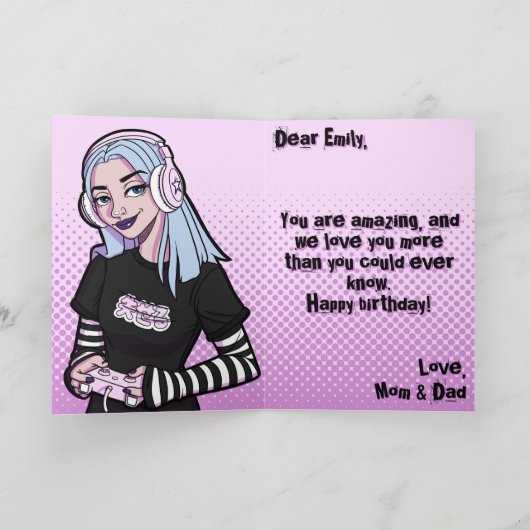 パンクゲーマー10代のガールピンク17誕生日 カード (内部)