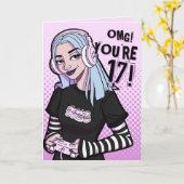 パンクゲーマー10代のガールピンク17誕生日 カード (黄色い花)