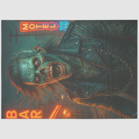 パンクゾンビインレザージャケット | ゴシック様式のハロウィーン 薄葉紙 (正面)