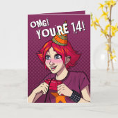 パンクマンガ10代のゲーマーガール14誕生日 カード (黄色い花)