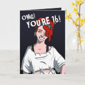 パンクレッドヘッド10代のガールブラック16th誕生日 カード (黄色い花)