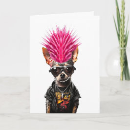 パンクロックちわ華ピンクモホーク犬パパ犬ママ カード