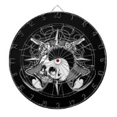 パンクロックのモホーク族の人のスカルのバラのギターのスパイク ダーツボード (正面)