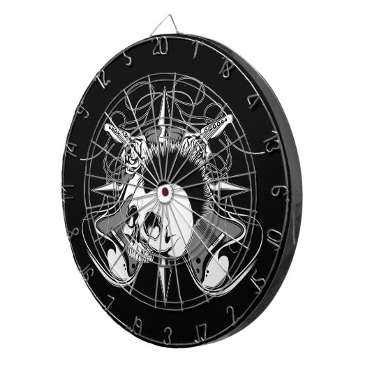 パンクロックのモホーク族の人のスカルのバラのギターのスパイク ダーツボード (正面右)