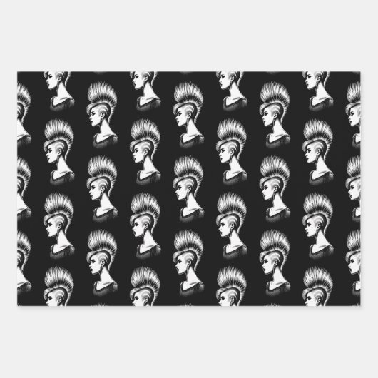 パンクロックガールとモホークの髪型ファッション ラッピングペーパーシート (正面3)