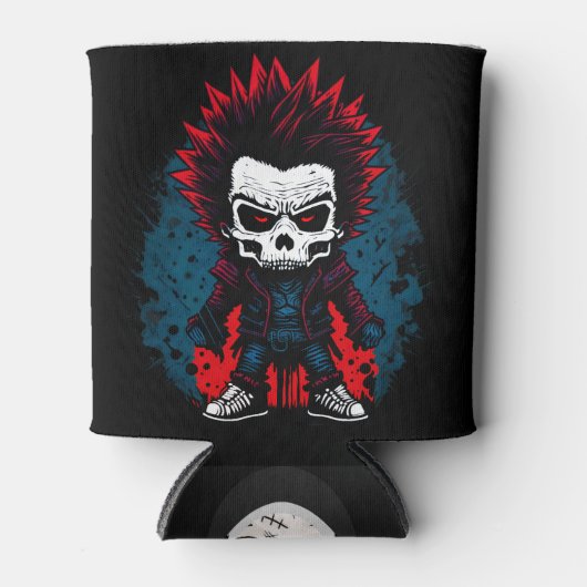 パンクロックグランジゾンビカラフルスカルクールデザイン 缶クーラー (正面)