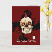 パンクロックゴシックスカルとレッドモホーク カード (黄色い花)