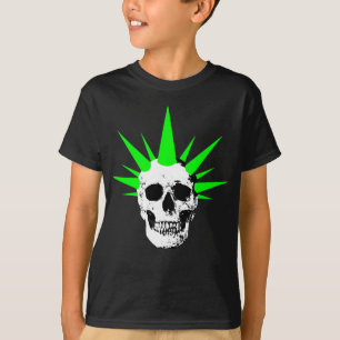 パンクロックスカルとネオングリーンスピキーヘア Tシャツ