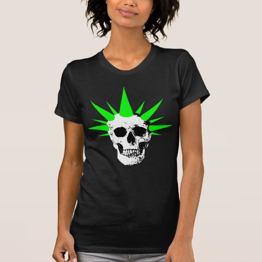 パンクロックスカルとネオングリーンスピキーヘア Tシャツ (正面)