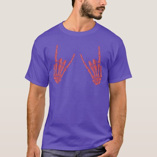 パンクロックスケルトン クールなロッカー ハロウィン メンズ レディース Tシャツ (正面)