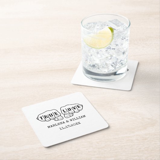 パンクロックタトゥーハンズトゥルーラブミニマリストスクエア スクエアペーパーコースター (インサイチュ)