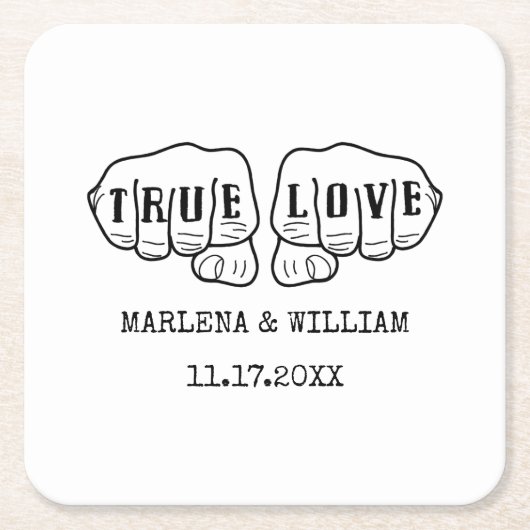 パンクロックタトゥーハンズトゥルーラブミニマリストスクエア スクエアペーパーコースター (正面)