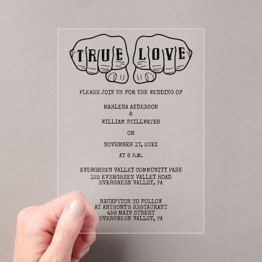 パンクロックタトゥーハンズミニマ結婚リスト アクリル招待状 (インサイチュ (ポータブル))