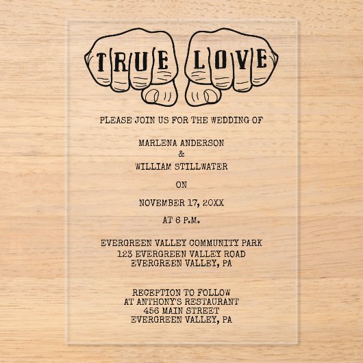 パンクロックタトゥーハンズミニマ結婚リスト アクリル招待状 (正面)