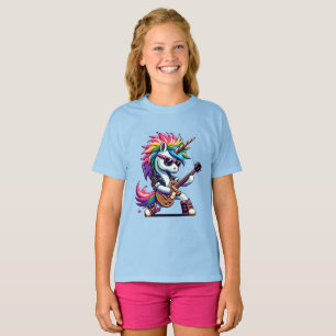 パンクロックユニコーンカラフルピクセルアートギターデザイン Tシャツ