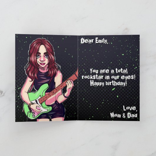 パンクロック10代のガールギター15誕生日 カード (内部)