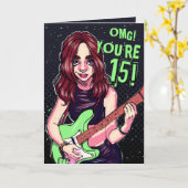 パンクロック10代のガールギター15誕生日 カード (黄色い花)