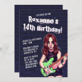 パンクロック10代の漫画少女14誕生日 招待状 (正面/裏面)