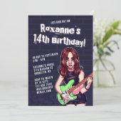 パンクロック カートゥーン ティーン ガール 14歳の誕生日 招待状 (スタンド正面)