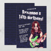 パンクロック カートゥーン ティーン ガール 14歳の誕生日 招待状 (正面/裏面)