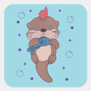 パンクロック シーオッター フィッシュ 面白い動物アート スクエアシール