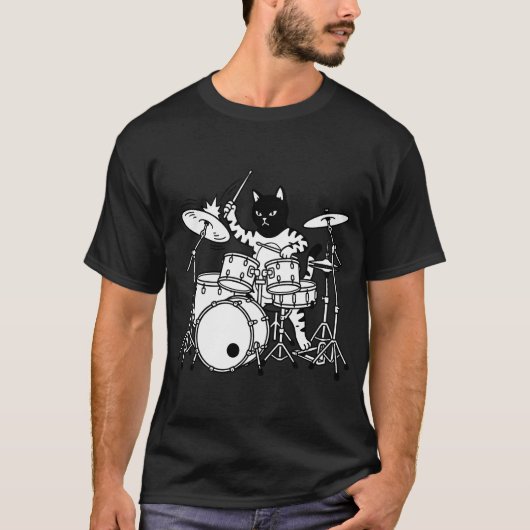 パンク猫のドラム演奏 Tシャツ (正面)