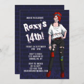 パンク10代のガールイラストレーション14th誕生日 招待状 (正面/裏面)