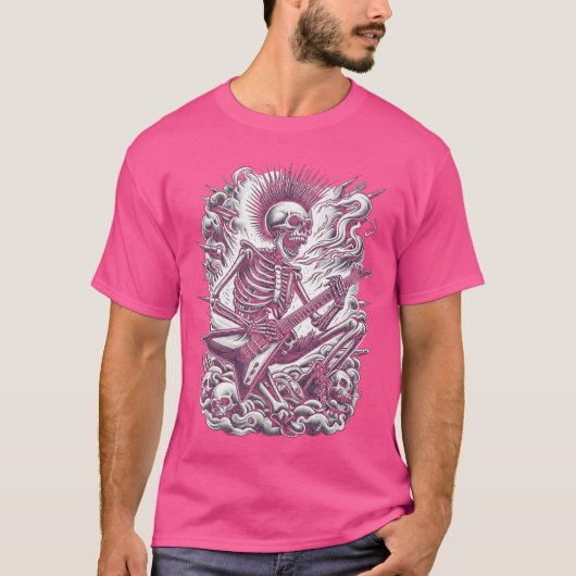 パンク ロック アンド ロール スケルトン ギター弾き Tシャツ (正面)
