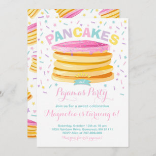 パンケーキおよびパジャマの誕生日の招待状PJのパーティー 招待状