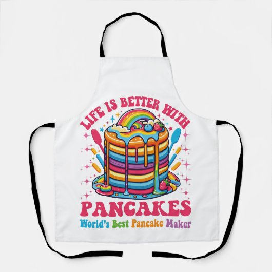 パンケーキで人生は良い朝食フードデー エプロン (正面)