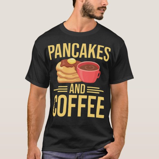 パンケーキとコーヒーカフェ労働者のコーヒーと猫 Tシャツ (正面)