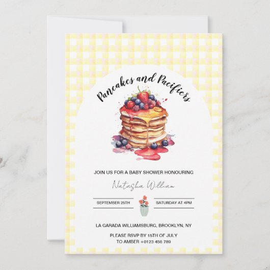 パンケーキとパシファイヤージンガムプレイドベビーシャワー 招待状 (正面)