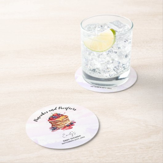 パンケーキとパシファイヤーブランチ赤ちゃんシャワー ラウンドペーパーコースター (インサイチュ)