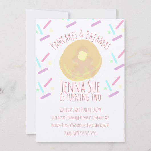 パンケーキとパジャマのおやすみパーティー スプリンクル クラフト 招待状 (正面)
