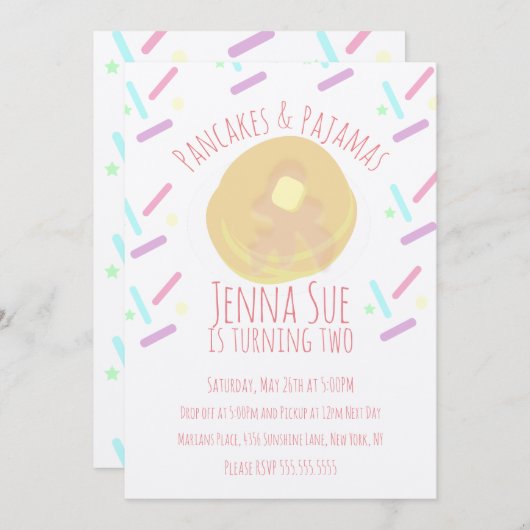 パンケーキとパジャマのおやすみパーティー スプリンクル クラフト 招待状 (正面/裏面)