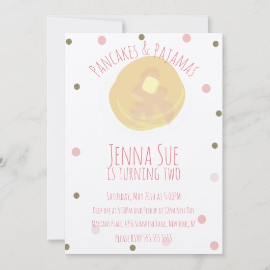 パンケーキとパジャマのおやすみ会ガールコンフェッティクラフト 招待状 (正面)