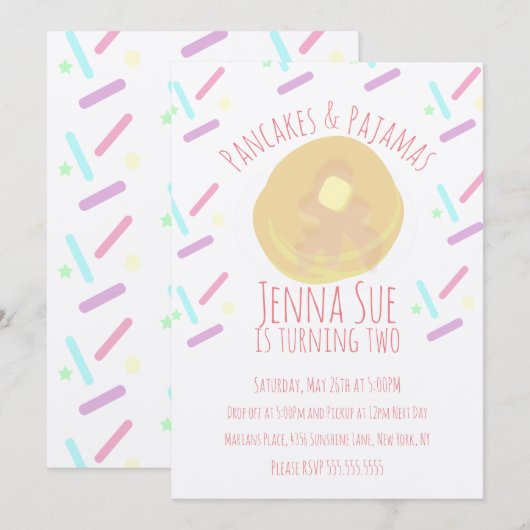 パンケーキとパジャマのおやすみ会 スプリンクル クラフト 招待状 (正面/裏面)