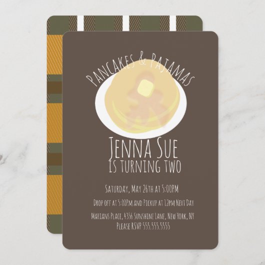 パンケーキとパジャマのスリープオーバー ガールズ | 秋のテーマ 招待状 (正面/裏面)