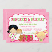 パンケーキとパジャマのスリープオーバー パーティー 招待状 (正面/裏面)