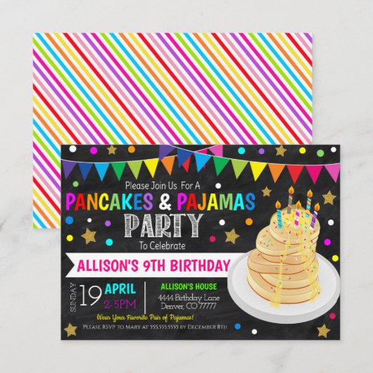 パンケーキとパジャマのパーティー招待状 招待状 (正面/裏面)