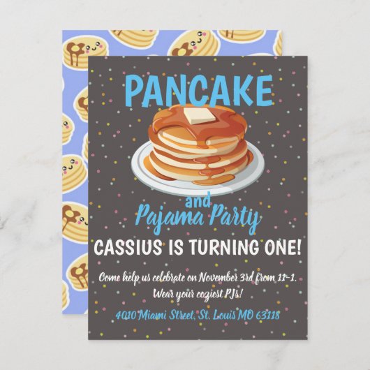パンケーキとパジャマのパーティー 招待状 (正面/裏面)