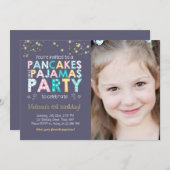 パンケーキとパジャマの誕生日の招待状ガールピンク 招待状 (正面/裏面)