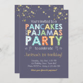 パンケーキとパジャマの誕生日の招待状ボーイブルー 招待状 (正面/裏面)