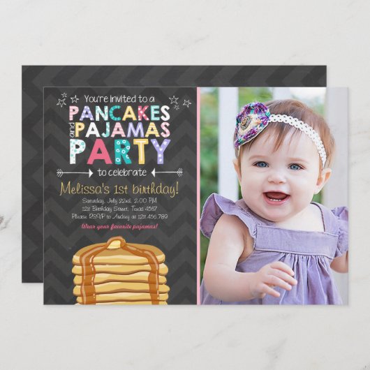 パンケーキとパジャマの誕生日の招待状 招待状 (正面/裏面)