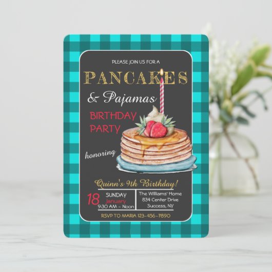 パンケーキとパジャマの誕生日パーティーの招待状 招待状 (スタンド正面)