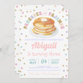 パンケーキとパジャマグリッタードットスターキッド誕生日 招待状 (正面/裏面)