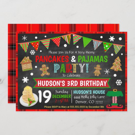 パンケーキとパジャマスクリスマス招待状 招待状 (正面/裏面)