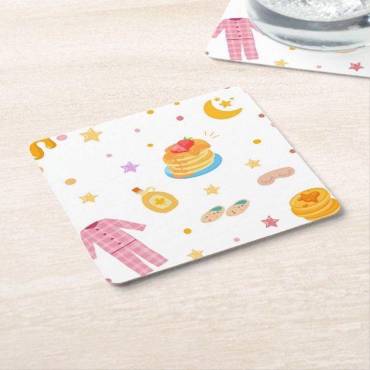パンケーキとパジャマスバースデーパーティコースター スクエアペーパーコースター (アングル)