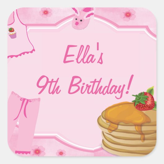 パンケーキとパジャマ誕生日シール スクエアシール (正面)